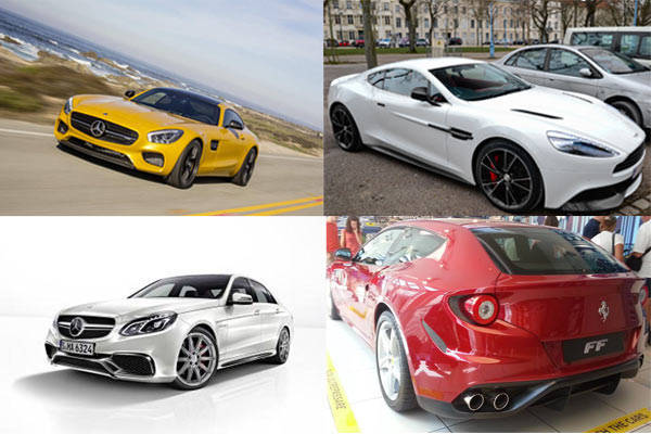 מימין לשמאל: אסטון מרטין, מרצדס GT AMG S, פרארי FF, מרצדס E63 AMG מימין לשמאל: אסטון מרטין, מרצדס GT AMG S, פרארי FF, מרצדס E63 AMG