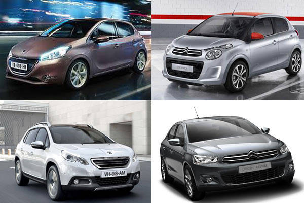 מימין לשמאל: סיטרואן C1, פיג'ו 208, סיטרואן C אליזה, פיג'ו 2008 מימין לשמאל: סיטרואן C1, פיג'ו 208, סיטרואן C אליזה, פיג'ו 2008